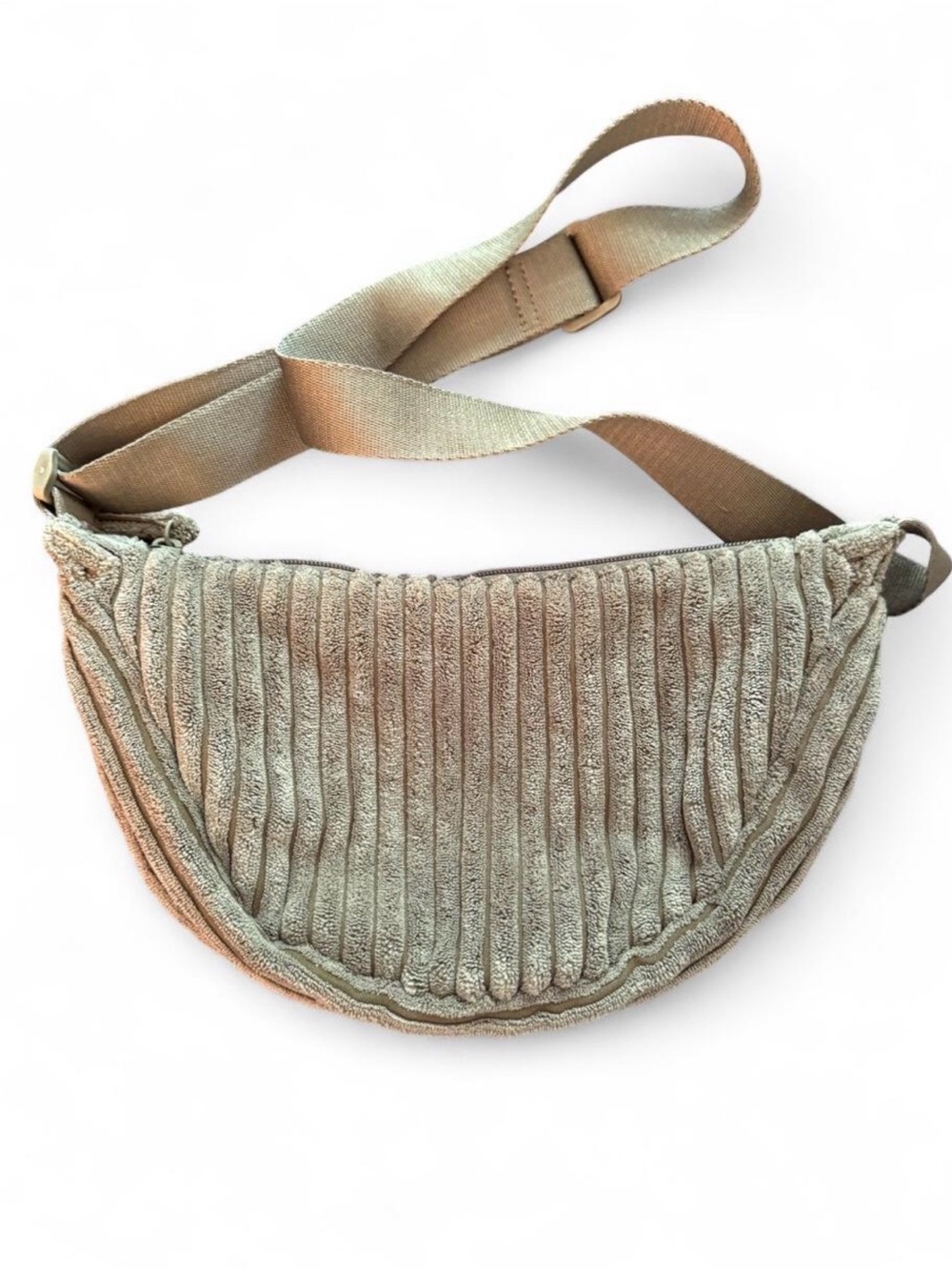 OLIVE green wide whale corduroy crescent knit fanny pack, hip bag